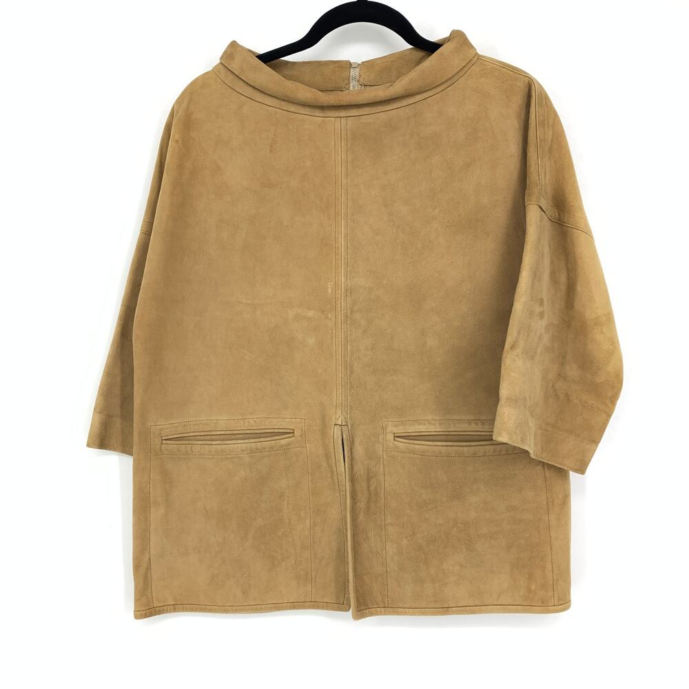 Vintage 60s Bonnie Cashin Design For Sills & Co Suede Boxy Rollneck Top Tan Mod